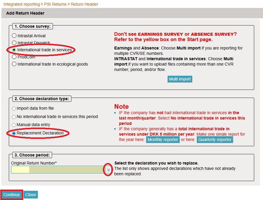 Screenshot of options when adding return replacement in IDEP.