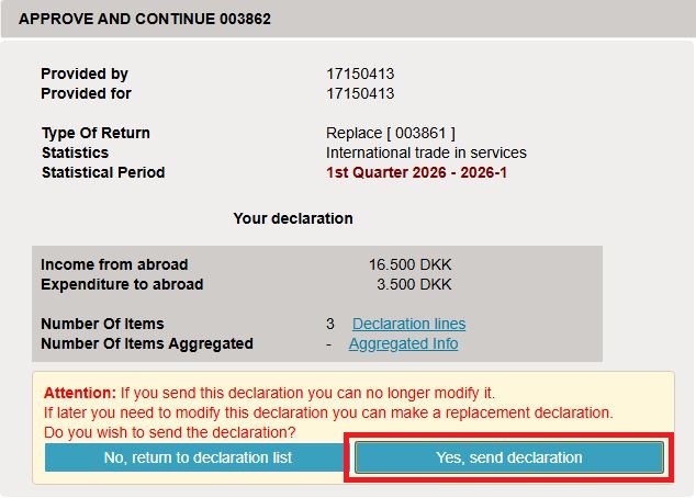 Screenshot of message shown before approving replacement declaration in IDEP.