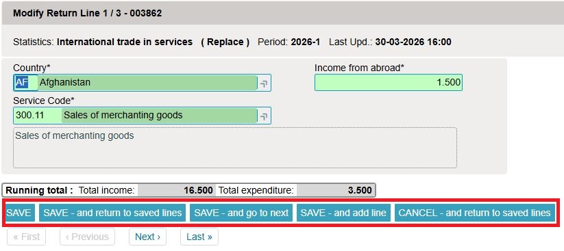 Screenshot of view when modifying a return line in IDEP.