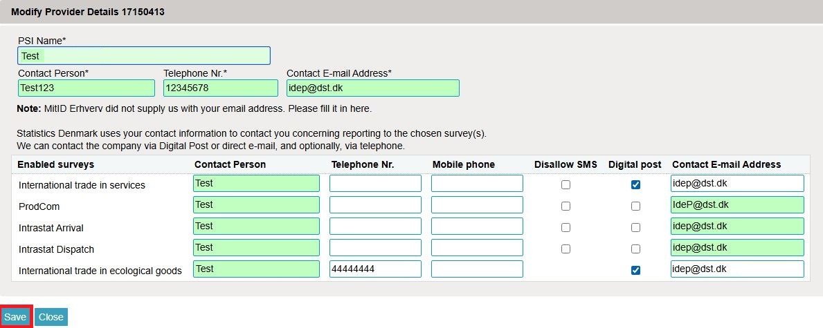 Screenshot of provider details in IDEP.