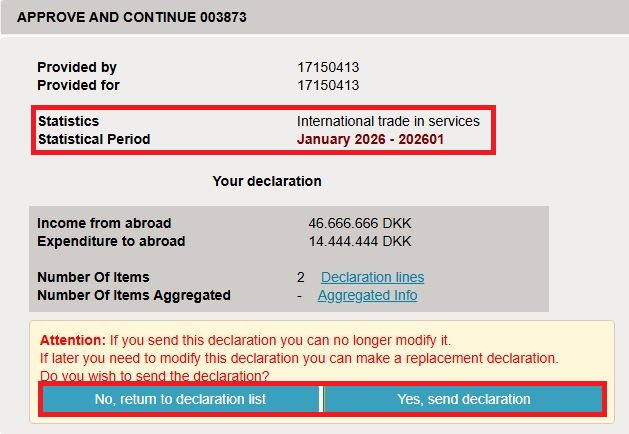 Screenshot of message shown before approving declaration in IDEP.